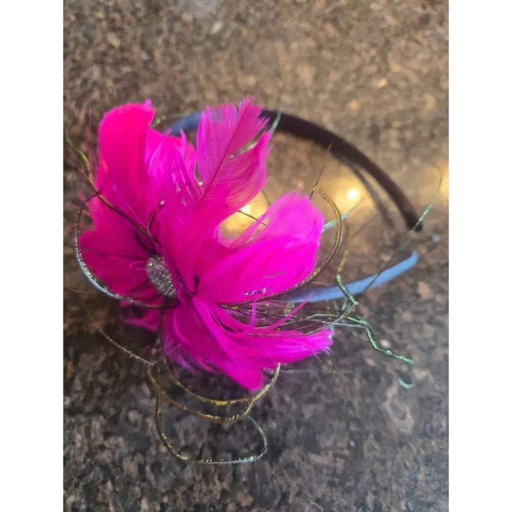 Fuchsia Feather Floral Headband - Women's Hair Accessory